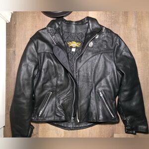 Universal Rider womens large biker leather jacket rose pins embossing USA rocker
